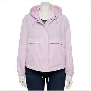 EVRI Women's 1X Jacket Lilac Pink Lightweight Hooded Crop Anorak NWT